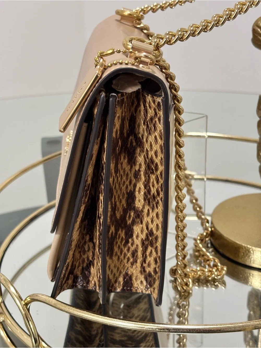 Coach Klare Colorblock Beige Cream Snakeskin-Effect Shoulder Crossbody Bag